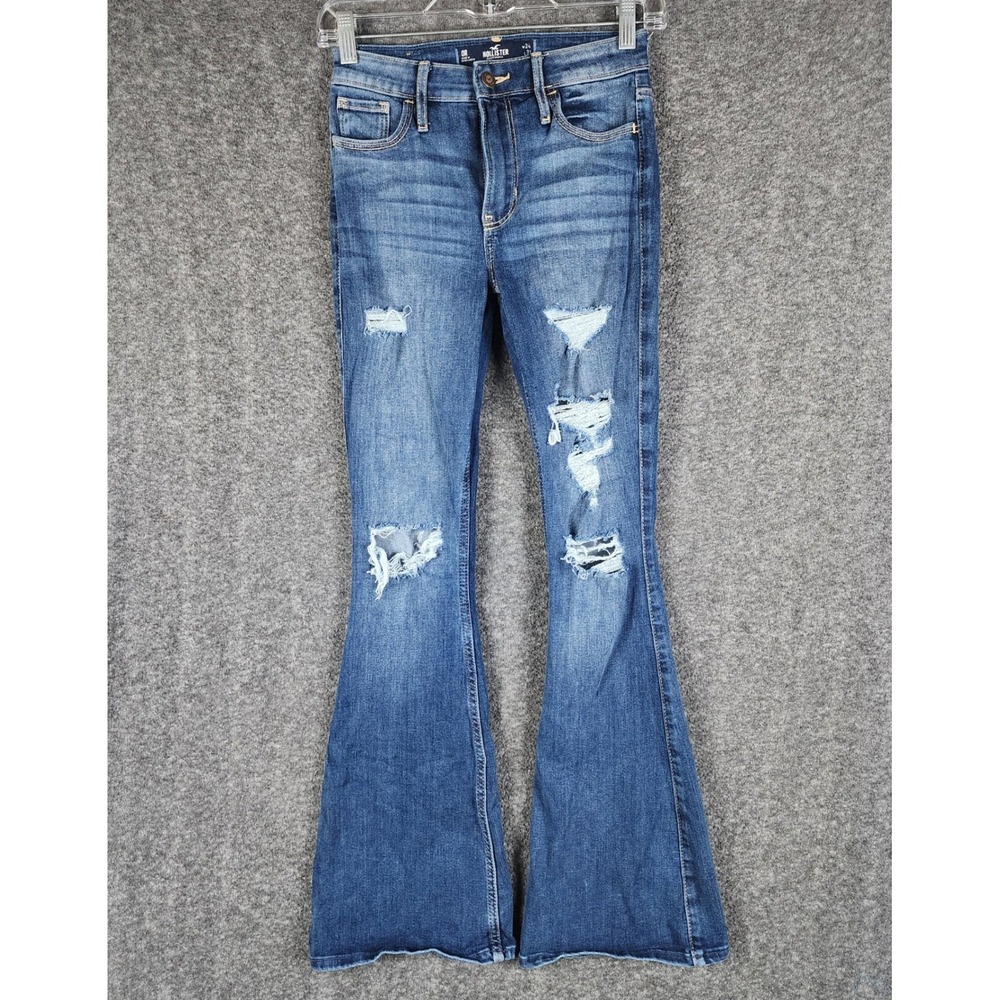 Hollister Jeans Womens 0R High Rise Vintage Flare Distressed Soft Stretch EUC